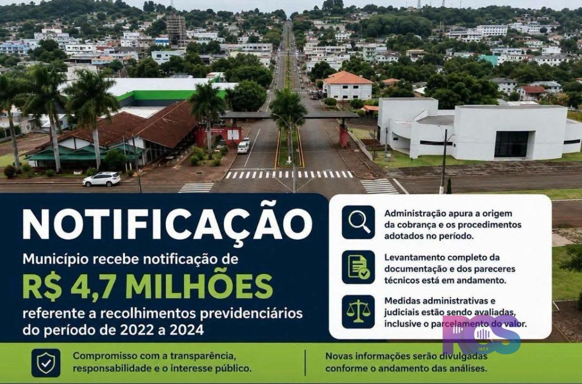 São Jorge D’Oeste recebe cobrança previdenciária de R$ 4,7 milhões referente a recolhimentos do período de 2022 a 2024