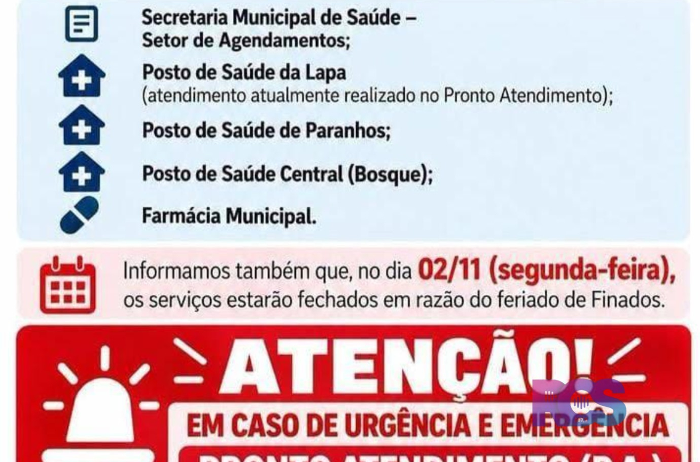 AVISO IMPORTANTE – FUNCIONAMENTO DOS SERVIÇOS DE SAÚDE EM SÃO JORGE D’OESTE