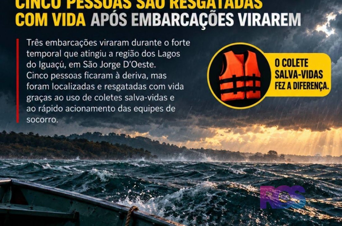CINCO PESSOAS SÃO RESGATADAS COM VIDA APÓS EMBARCAÇÕES VIRAREM NOS LAGOS DO IGUAÇU