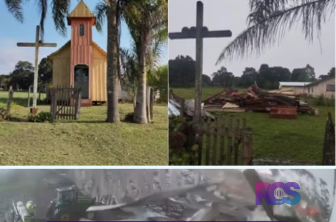 Temporais destroem capela centenária e arrancam telhado de barracão no Paraná